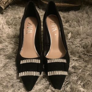 Zara suede rhinestone buckle pumps